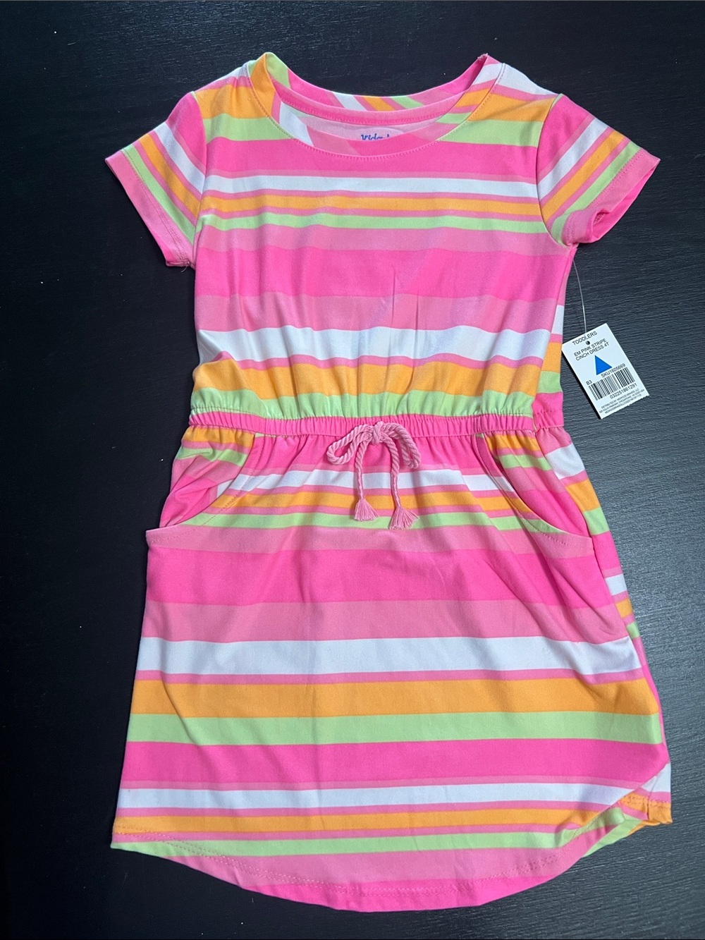 Kidgets Pink Multi-Stripe Drawstring Waist Casual Dress
